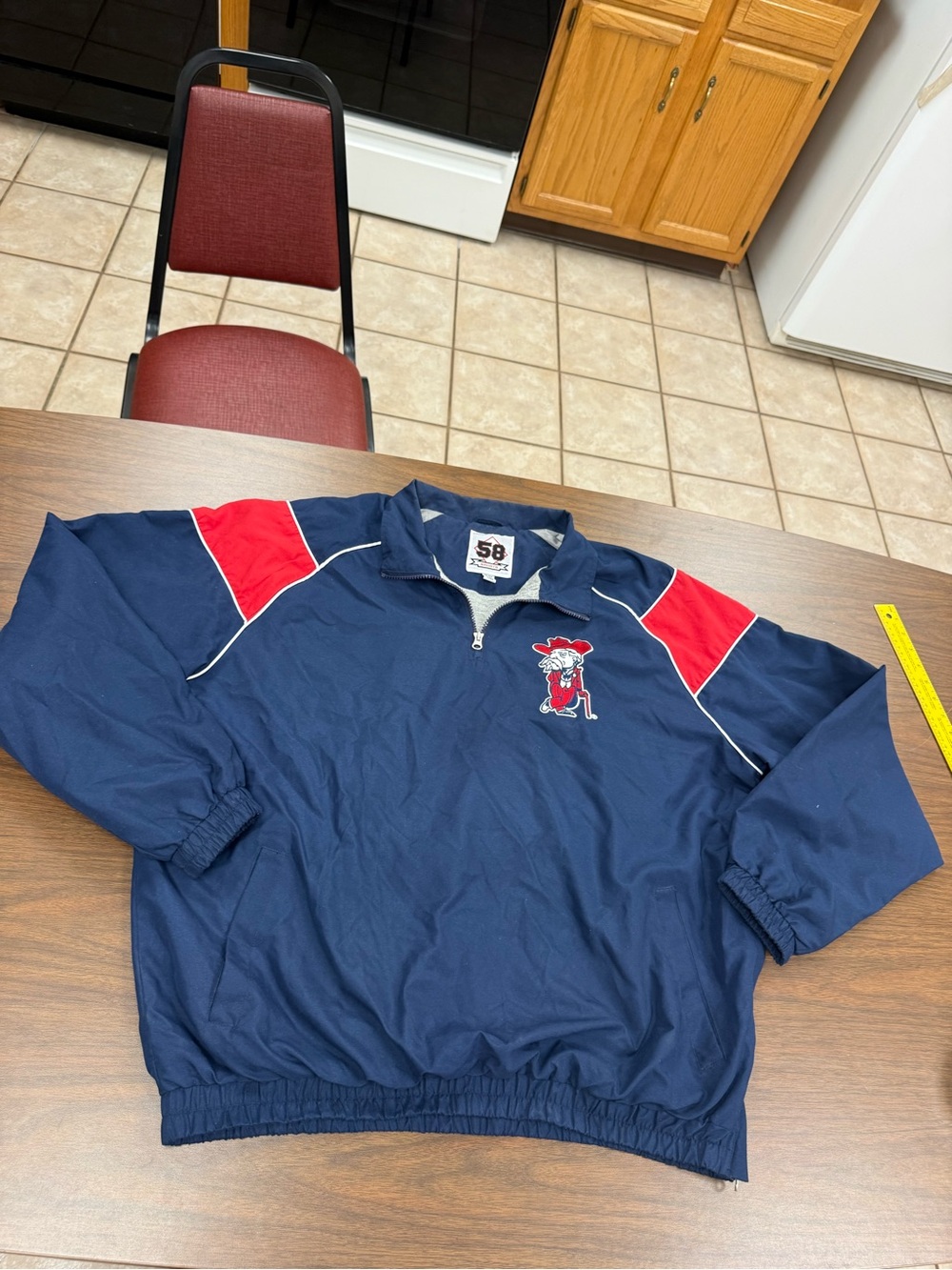 VTG 90s Ole Miss Rebels Colonel Reb Windbreaker Pullover Jacket Navy 58 Sports